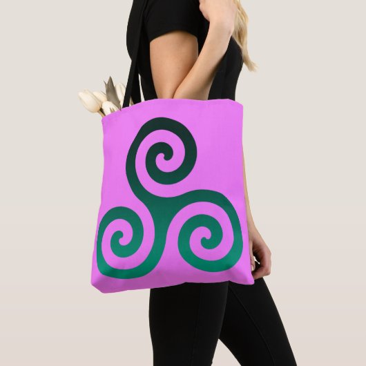 Tote Bag Triskele Vert Rose Fuchsia (De près)