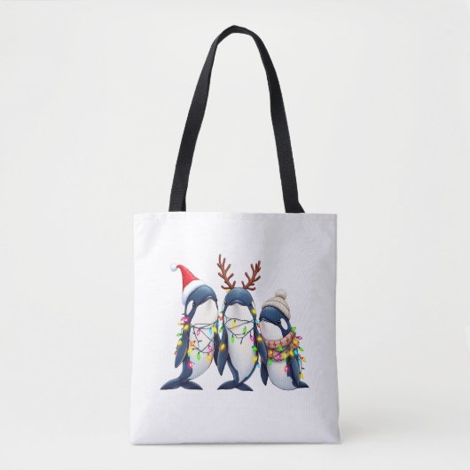 Tote Bag Trois baleines portent le chapeau de Noël (Devant)