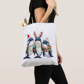 Tote Bag Trois baleines portent le chapeau de Noël (De près)
