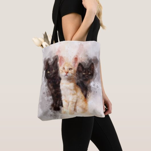 Tote Bag Trois chatons mignonnes et belle aquarelle (De près)