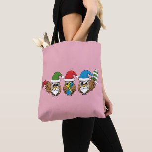 Tote Bag Trois chouettes naines de Noël amusantes