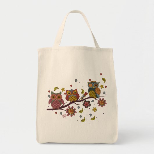 Tote Bag Trois hiboux sur branche (Devant)