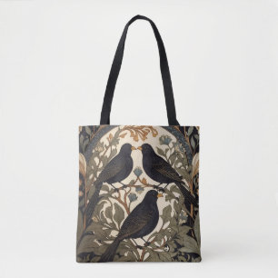 Tote Bag Trois oiseaux noirs William Morris Inspiré