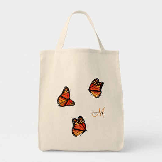 Tote Bag trois papillons Monarch monogrammed (Devant)