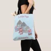 Tote Bag Trois petits cochons avec leur maison Personnalisé (De près)
