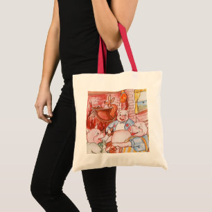 Tote Bag Trois Petits Cochons Cuisinant Loup, Conte de Fées