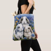 Tote Bag Trois petits lapins de lop (De près)
