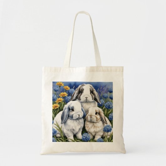 Tote Bag Trois petits lapins lapins de lapin de lop (Devant)