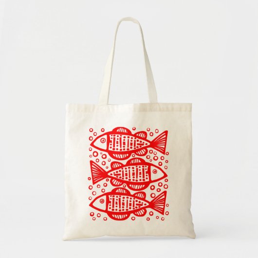 Tote Bag Trois poissons - Rouge (Devant)