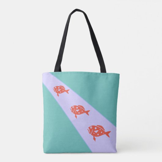 Tote Bag Trois poissons rouges corail sur Turquoise (Dos)