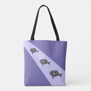 Tote Bag Trois poissons sur bleu lavande