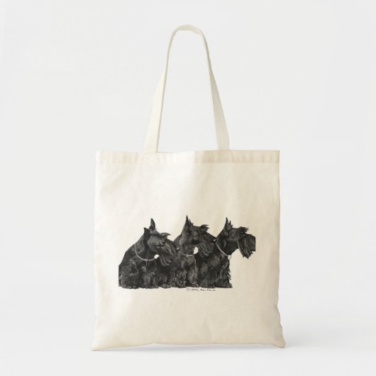 Tote Bag Trois Teckels Écossais Curieux (Devant)