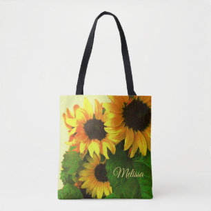 Tote Bag Trois tournesols jaunes lumineux personnalisés