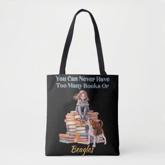 Tote Bag Trop de livres ou de Beagles (Devant)