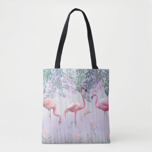 Tote Bag Tropcal Cute Family Pink Flamingos (Devant)