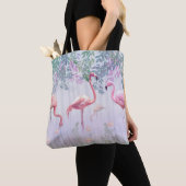 Tote Bag Tropcal Cute Family Pink Flamingos (De près)
