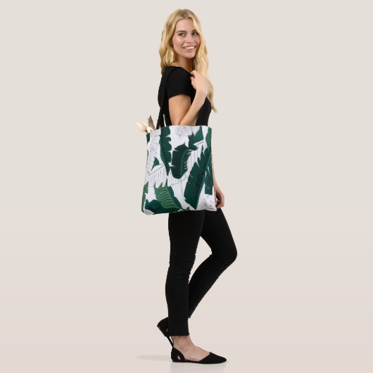 Tote Bag Tropical Banana Leaf Pattern Tote Bag: Dark Green (Sur le modèle)