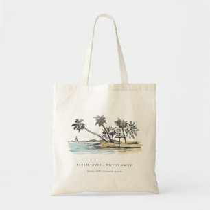 Tote Bag Tropical Beach Palm Tree Sketch Mariage d'aquarell
