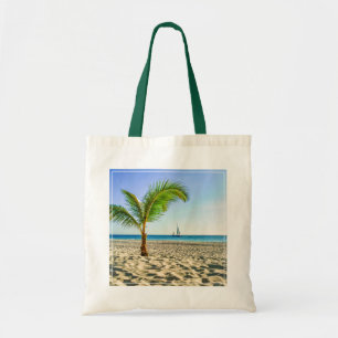 Tote Bag Tropical Beaches Sailboat, Palm Tree, Aruba