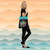 Tote Bag Tropical Faux Broderie Poisson Turquoise Rose Nom