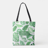 Tote Bag Tropical Floral Vert Feuille Verdure Monogramme (Dos)
