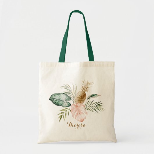 Tote Bag Tropical Modern Palm Pineappy Blush Personnalisé (Devant)