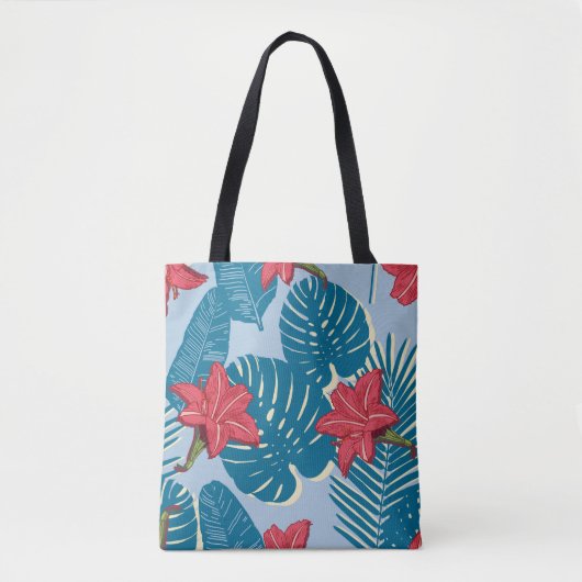 Tote Bag Tropical Palm sans couture feuille bleu motif (Devant)