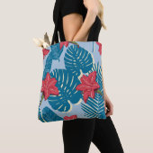 Tote Bag Tropical Palm sans couture feuille bleu motif (De près)