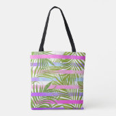 Tote Bag Tropical palm trees rodern pink violet stripes (Dos)