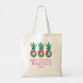 Tote Bag Tropical Pink and Green Floral Pineapple (Dos)