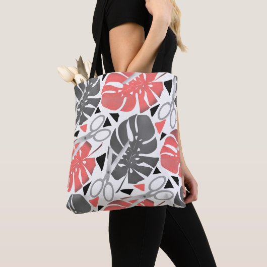 Tote Bag Tropical print monstera leaves scissors jungle exo (De près)