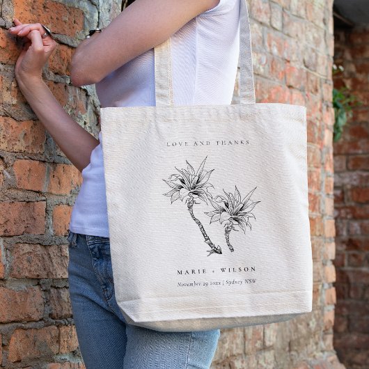 Tote Bag Tropical Rustic Palms noir blanc Mariage croquis