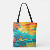 Tote Bag Tropical Sunset Fishing Boats (Dos)