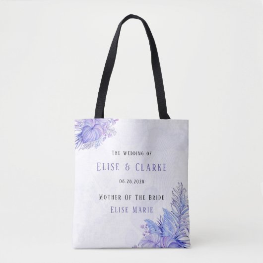 Tote Bag Tropical Violet Bleu Palm Feuille Mère De Mariée (Devant)