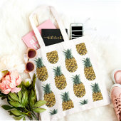 Tote Bag Tropical Watercolor Pineapple Seamless Pattern