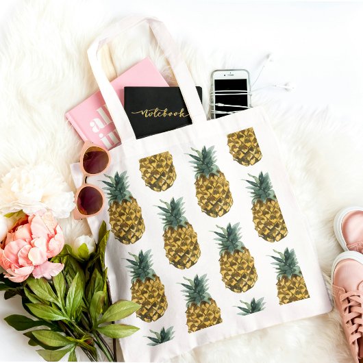 Tote Bag Tropical Watercolor Pineapple Seamless Pattern
