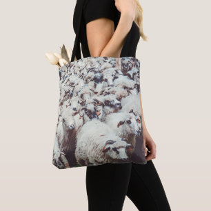 Tote Bag Troupeau de moutons blancs et noirs
