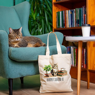 Tote Bag Trousse de survie pour introverti (Chat,plante,caf