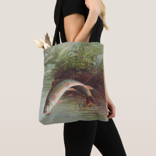 Tote Bag Truite de ruisseau Leaping par S.A. Kilbourne Pois