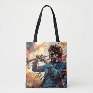 Tote Bag Trumpet Player Musique Peinture Art Décor Abstrait
