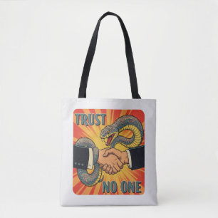 Tote Bag "Trust No One - Retro Snake Handshake Art