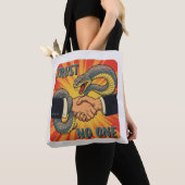Tote Bag "Trust No One - Retro Snake Handshake Art | (De près)