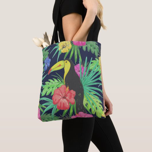 Tote Bag Tucan tropical et forêt tropicale Feuille (De près)