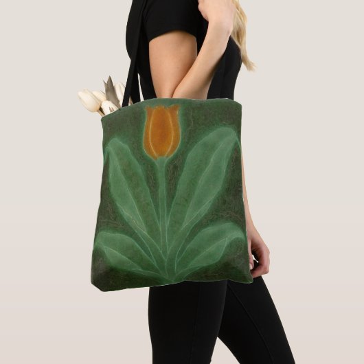 Tote Bag Tuile Art Nouveau Tulipe Vert Jaune (De près)
