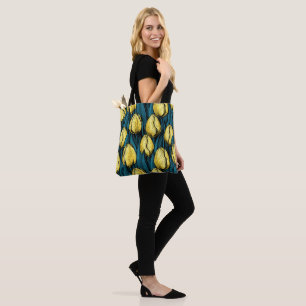 Tote Bag Tulières jaunes avec feuilles bleus