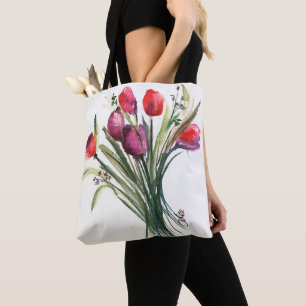 Tote Bag Tulip Bouquet Tout-Sur-Imprimé Épaule Fourre-tout