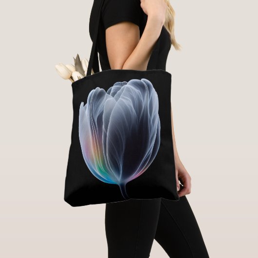 Tote Bag Tulipe Iridescente en noir (De près)