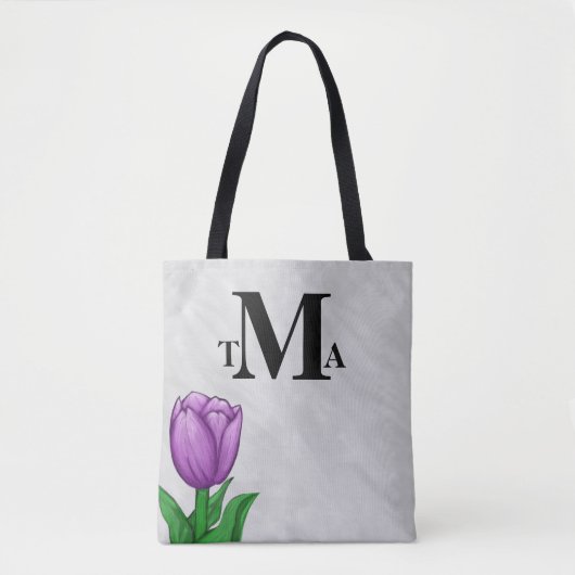 Tote Bag Tulipe pourpre monogramme (Devant)