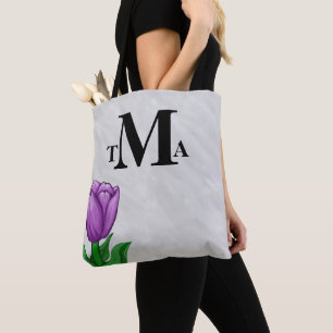 Tote Bag Tulipe pourpre monogramme