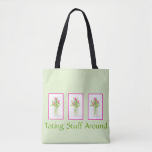 Tote Bag Tulipes dans l'eau aquarelle peinte à la main poig